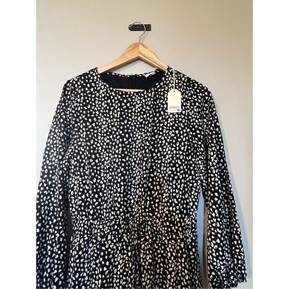 Jodifl Women’s Size Small Romper Black White Animal Print Ruffle Long Sleeve NWT - Picture 2 of 12